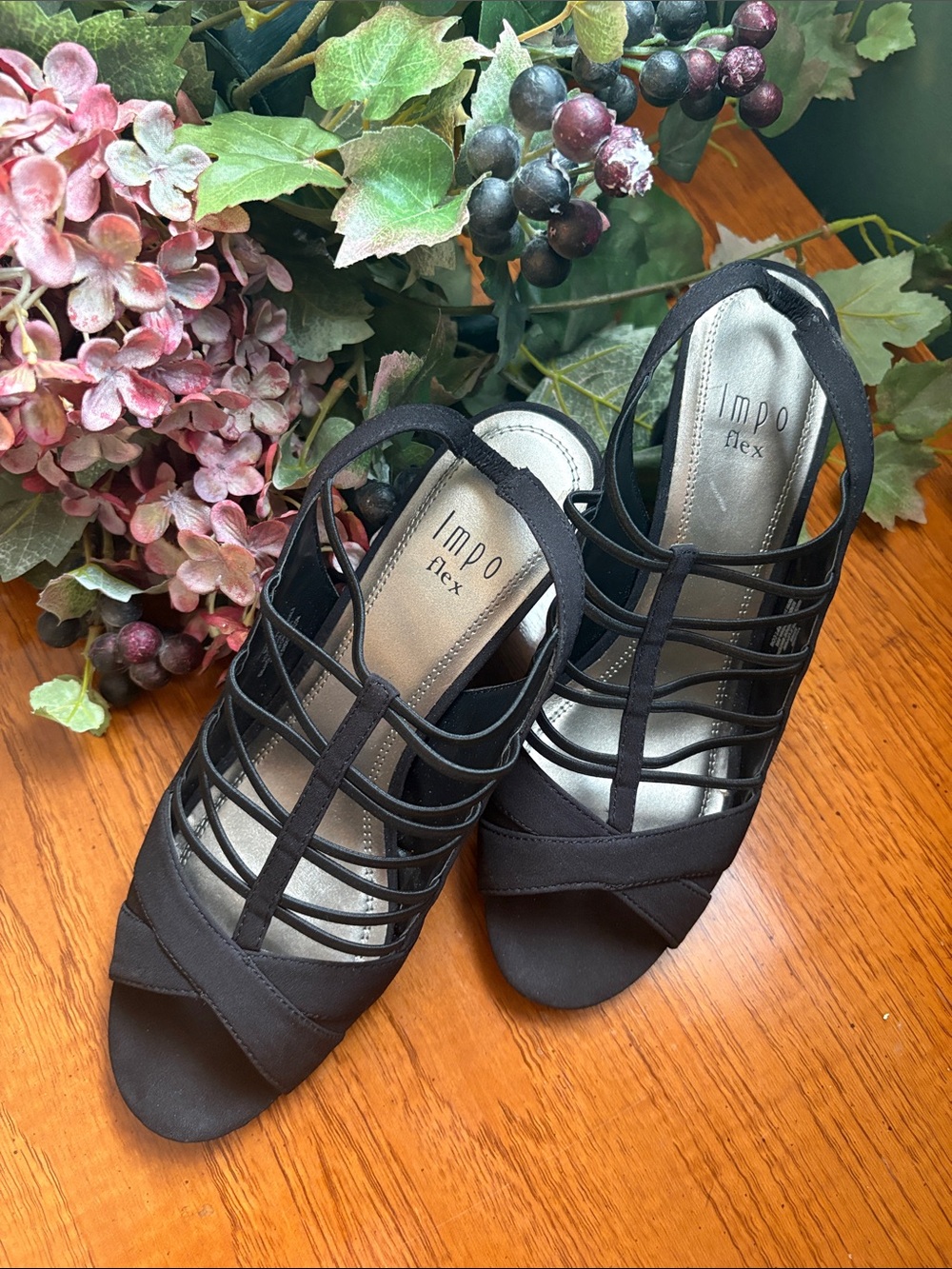 Impo Black Strappy Open-Toe Slingback Heels